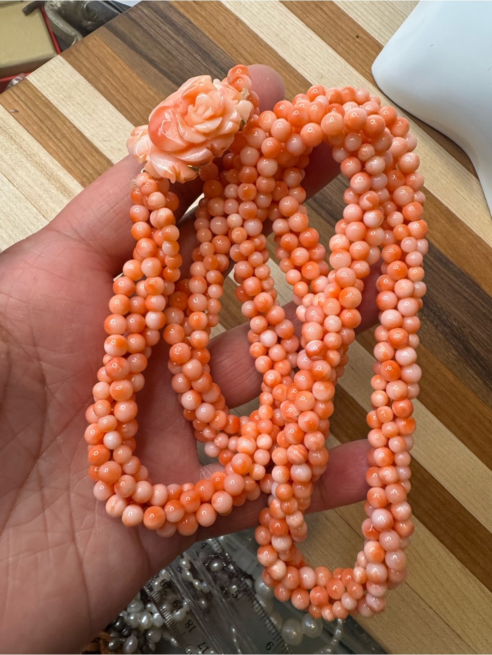 Carve Coral pendant with coral bead Necklace preowned